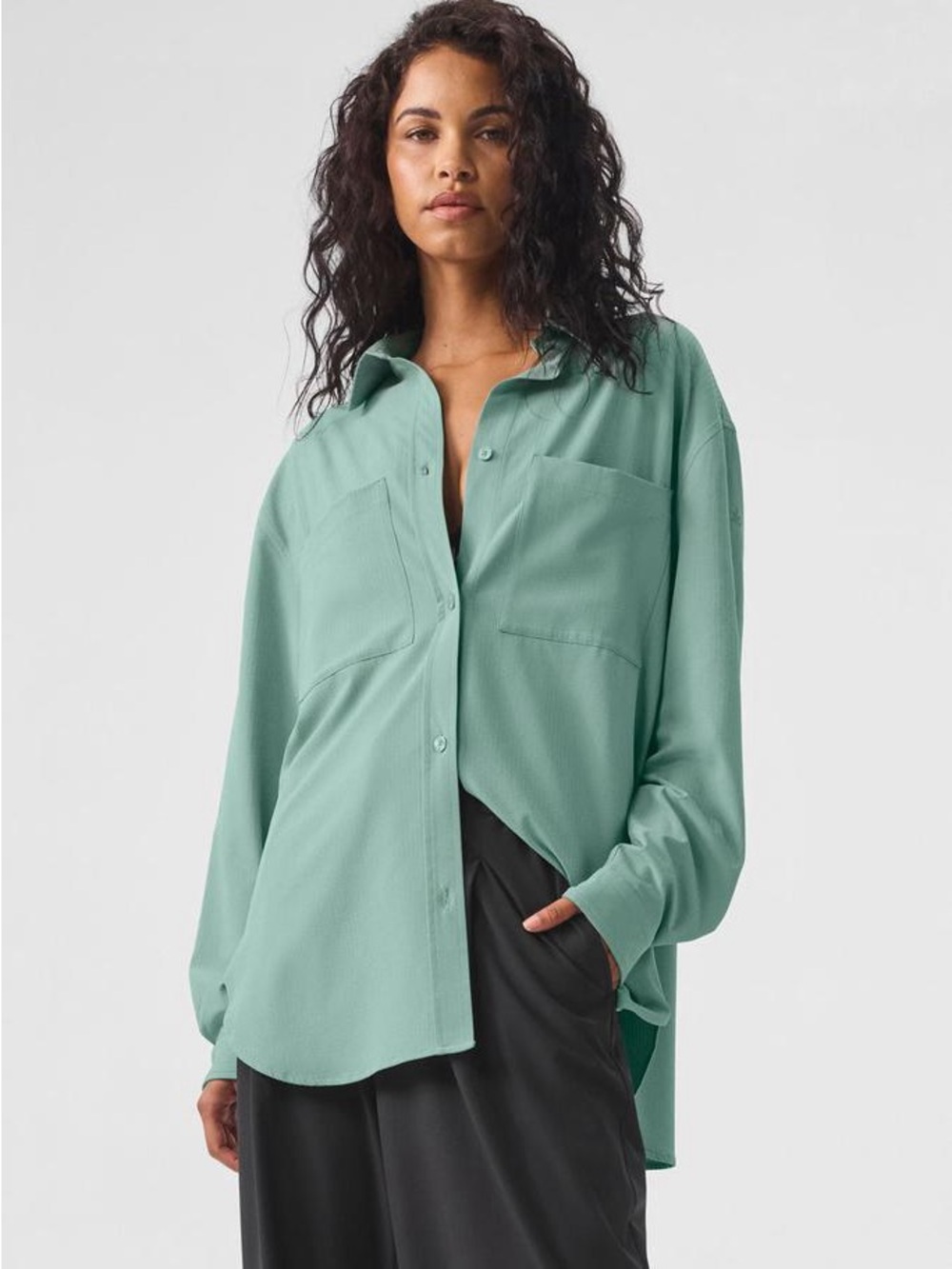 ALO Yoga Light Sage Green Button-Front Blouse